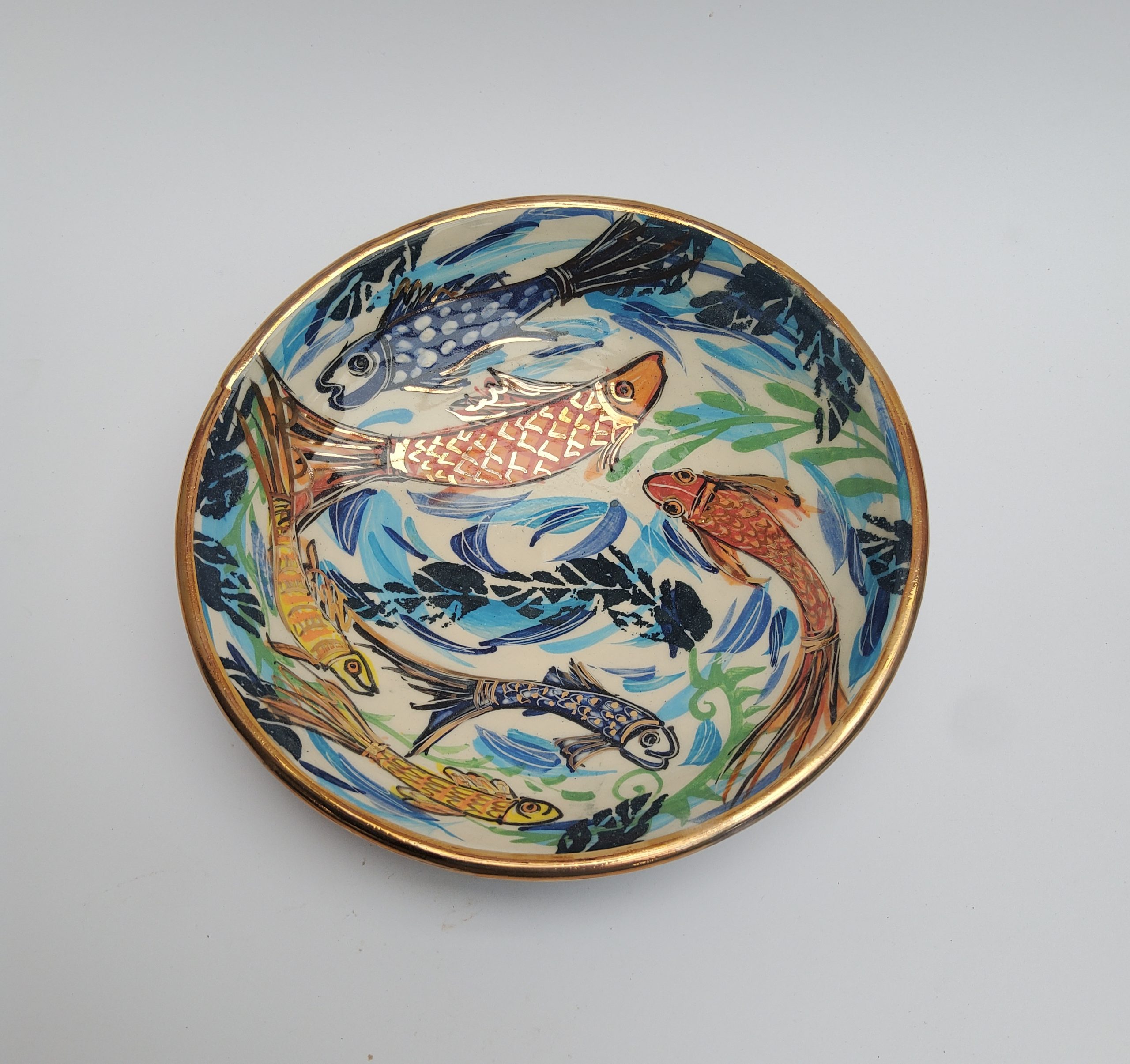 Dragonfly & Fish, with 24 caret gold lustre